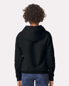 Gildan SF500B Youth Softstyle® Midweight Hooded Sweatshirt – Black (on model back)