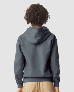 Gildan SF500B Youth Softstyle® Midweight Hooded Sweatshirt – Dark Heather (on model back)