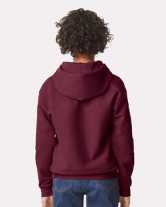 Gildan SF500B Youth Softstyle® Midweight Hooded Sweatshirt – Maroon (on model back)