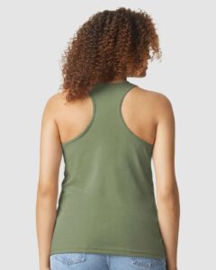 Gildan 64220LCVC Women’s Softstyle® CVC Racerback Tank Top – Cactus (on model back)