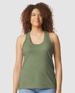 Gildan 64220LCVC Women’s Softstyle® CVC Racerback Tank Top – Cactus (on model)