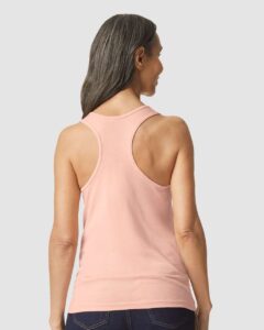 Gildan 64220LCVC Women’s Softstyle® CVC Racerback Tank Top – Dusty Rose (on model back)