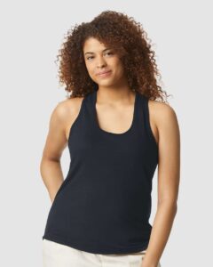 Gildan 64220LCVC Women’s Softstyle® CVC Racerback Tank Top – Pitch Black (on model)
