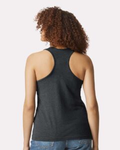 Gildan 64220LCVC Women’s Softstyle® CVC Racerback Tank Top – Pitch Black Mist (on model back)
