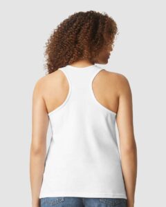 Gildan 64220LCVC Women’s Softstyle® CVC Racerback Tank Top – White (on model back)