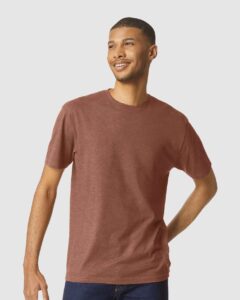 Gildan 64000CVC Unisex Softstyle® CVC T-Shirt – Cocoa Mist (on model)