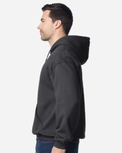 Gildan 18500 Unisex Heavy Blend™ Hooded Sweatshirt – Fan Charcoal Heather (on model side)