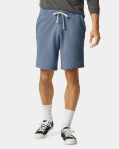 Comfort Colors 1468 Unisex Garment-Dyed Lightweight Sweat Shorts – Blue Jean (on model)