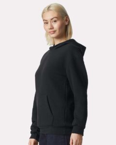 American Apparel RF498 Unisex ReFlex Fleece Hoodie Sweatshirt – Black (on model side)