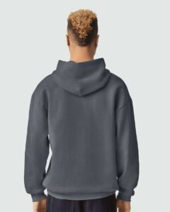 American Apparel RF498 Unisex ReFlex Fleece Hoodie Sweatshirt – Asphalt (on model back)