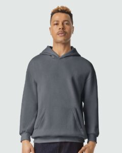 American Apparel RF498 Unisex ReFlex Fleece Hoodie Sweatshirt – Asphalt (on model)