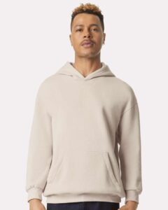 American Apparel RF498 Unisex ReFlex Fleece Hoodie Sweatshirt – Bone (on model)