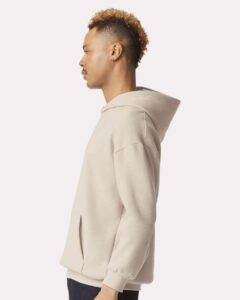 American Apparel RF498 Unisex ReFlex Fleece Hoodie Sweatshirt – Bone (on model side)