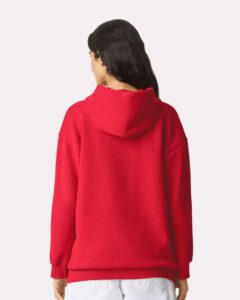American Apparel RF498 Unisex ReFlex Fleece Hoodie Sweatshirt – Cardinal (on model back)