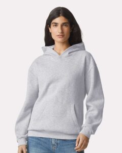 American Apparel RF498 Unisex ReFlex Fleece Hoodie Sweatshirt – Heather Grey (on model)