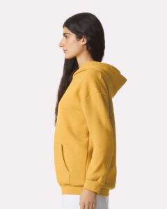 American Apparel RF498 Unisex ReFlex Fleece Hoodie Sweatshirt – Mustard (on model side)