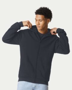 American Apparel RF497 Unisex ReFlex Fleece Full-Zip Hoodie Sweatshirt – Black (on model)