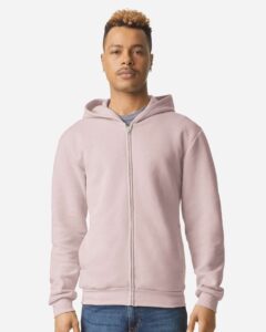 American Apparel RF497 Unisex ReFlex Fleece Full-Zip Hoodie Sweatshirt – Blush (on model)