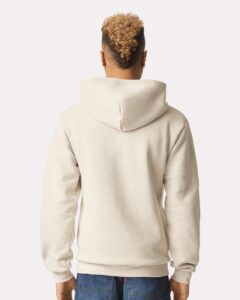 American Apparel RF497 Unisex ReFlex Fleece Full-Zip Hoodie Sweatshirt – Bone (on model back)