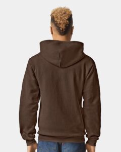 American Apparel RF497 Unisex ReFlex Fleece Full-Zip Hoodie Sweatshirt – Brown (on model back)