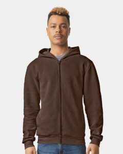 American Apparel RF497 Unisex ReFlex Fleece Full-Zip Hoodie Sweatshirt – Brown (on model)