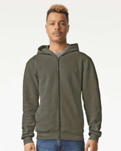 American Apparel RF497 Unisex ReFlex Fleece Full-Zip Hoodie Sweatshirt – Lieutenant (on model)