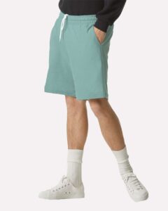 American Apparel 2PQ Unisex Pique Gym Shorts – Arctic (on model side)