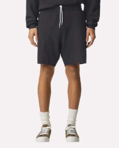 American Apparel 2PQ Unisex Pique Gym Shorts – Black (on model)