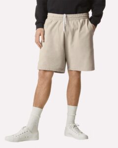 American Apparel 2PQ Unisex Pique Gym Shorts – Bone (on model)