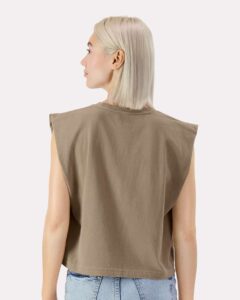 American Apparel 307GD Women’s Heavyweight Cotton Garment-Dyed Muscle Tee – Faded Brown (on model back)