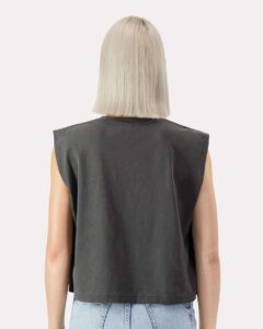 American Apparel 307GD Women’s Heavyweight Cotton Garment-Dyed Muscle Tee – Faded Black (on model back)