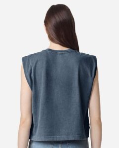 American Apparel 307GD Women’s Heavyweight Cotton Garment-Dyed Muscle Tee – Faded Navy (on model back)