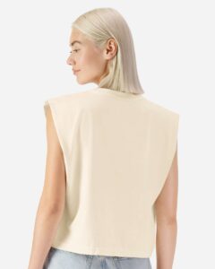 American Apparel 307GD Women’s Heavyweight Cotton Garment-Dyed Muscle Tee – Faded Cream (on model back)