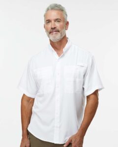 Paragon 700 Men’s Hatteras Performance Short Sleeve Fishing Shirt – White (on model)