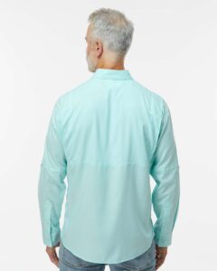 Paragon 702 Men’s Kitty Hawk Performance Fishing Shirt – Aqua Blue (on model back)