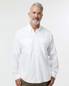 Paragon 702 Men’s Kitty Hawk Performance Fishing Shirt – White (on model)