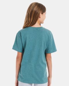 Hanes 498Y Youth Perfect-T T-Shirt – Cactus Heather (on model back)