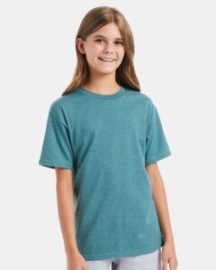 Hanes 498Y Youth Perfect-T T-Shirt – Cactus Heather (on model)