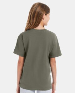 Hanes 498Y Youth Perfect-T T-Shirt – Fatigue Green (on model back)