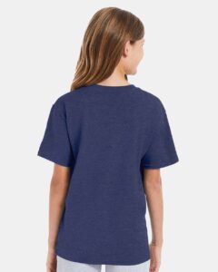 Hanes 498Y Youth Perfect-T T-Shirt – Heather Navy (on model back)