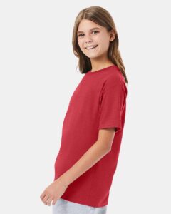 Hanes 498Y Youth Perfect-T T-Shirt – Heather Red (on model side)