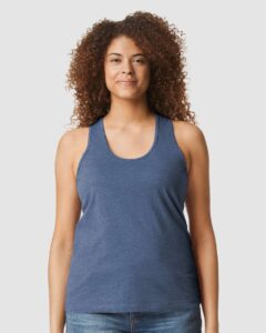 Gildan 64220LCVC Women’s Softstyle® CVC Racerback Tank Top – Navy Mist (on model)