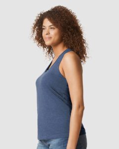 Gildan 64220LCVC Women’s Softstyle® CVC Racerback Tank Top – Navy Mist (on model side)