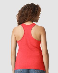 Gildan 64220LCVC Women’s Softstyle® CVC Racerback Tank Top – Red Mist (on model back)