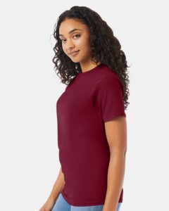 Hanes 5280 Unisex Essential-T T-Shirt – Athletic Cardinal (on model side)