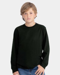 Next Level 3311 Youth Cotton Long Sleeve Tee – Black (on model)