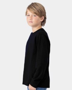 Next Level 3311 Youth Cotton Long Sleeve Tee – Black (on model side)
