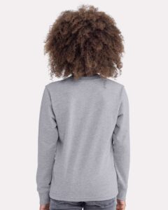 Next Level 3311 Youth Cotton Long Sleeve Tee – Heather Grey (on model back)