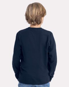Next Level 3311 Youth Cotton Long Sleeve Tee – Midnight Navy (on model back)
