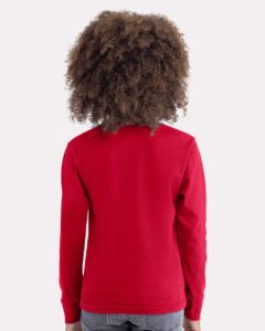 Next Level 3311 Youth Cotton Long Sleeve Tee – Red (on model back)